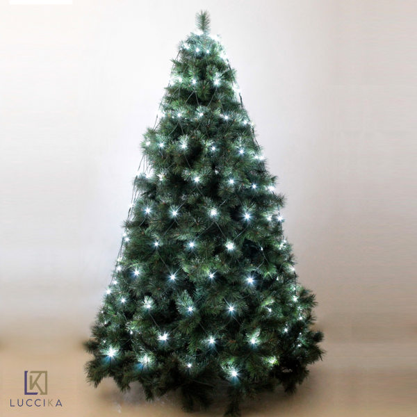 Luccika Home mantello a rete con 240 luci a Led Bianco Ghiaccio per albero di Natale con 8 giochi di luce e memoria per uso interno ed esterno