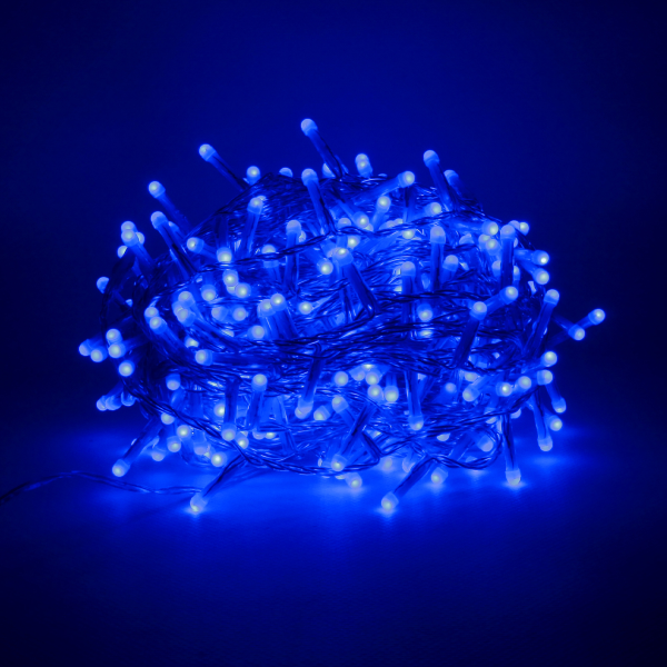 Luccika Home stringa luminosa catena serie di luci per albero di Natale luminosità 360° cavo trasparente 15 mt con 300 led blu con 8 giochi di luce e memoria per uso esterno interno