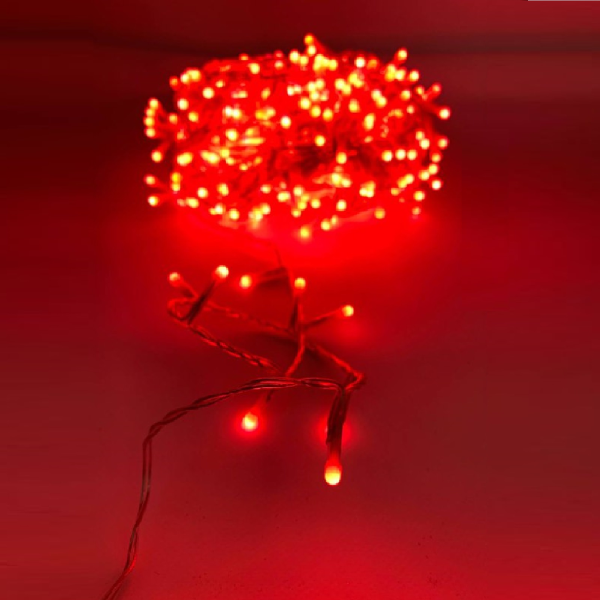 Luccika Home stringa luminosa catena serie di luci per albero di Natale luminosità 360° cavo trasparente 15 mt con 300 led rosso con 8 giochi di luce e memoria per uso esterno interno