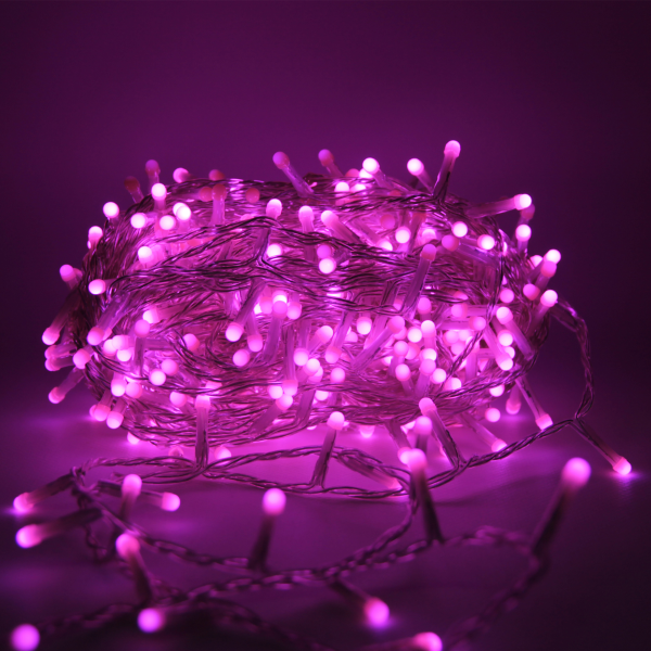 Luccika Home stringa luminosa catena serie di luci per albero di Natale luminosità 360° cavo trasparente 25 mt con 500 led rosa con 8 giochi di luce e memoria per uso esterno interno