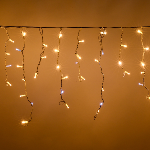 Luccika stalattiti tenda a pioggia 5 metri con 200 luci di Natale a Maxi Led Bianco Caldo con flash Bianco Ghiaccio per esterno e interno