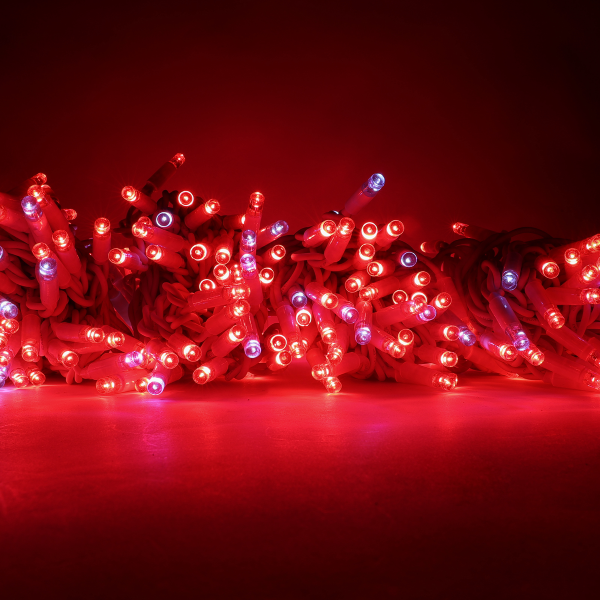 Luccika stringa catena 30 metri serie 300 luci di Natale a Maxi Led Rosso con Flash Bianco Ghiaccio per uso esterno ed interno professionale