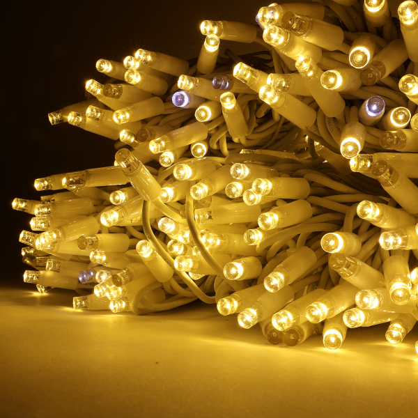 Luccika stringa catena 30 metri serie 300 luci di Natale a Maxi Led Giallo con Flash Bianco Ghiaccio per uso esterno ed interno professionale