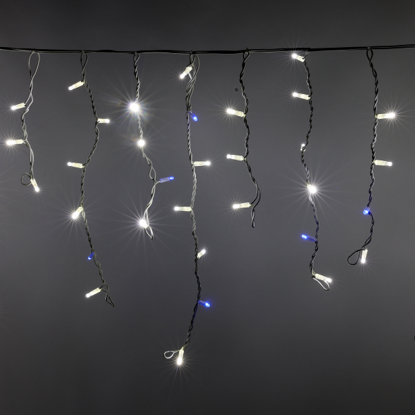 Luccika stalattiti tenda a pioggia 5 metri con 200 luci di Natale a Maxi Led Bianco Ghiaccio con flash Blu per esterno e interno