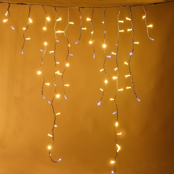 Luccika Professional Line stalattiti tenda a pioggia 4x1,5 metri con 304 luci di Natale a Maxi Led Bianco Caldo con flash Bianco Ghiaccio per esterno e interno