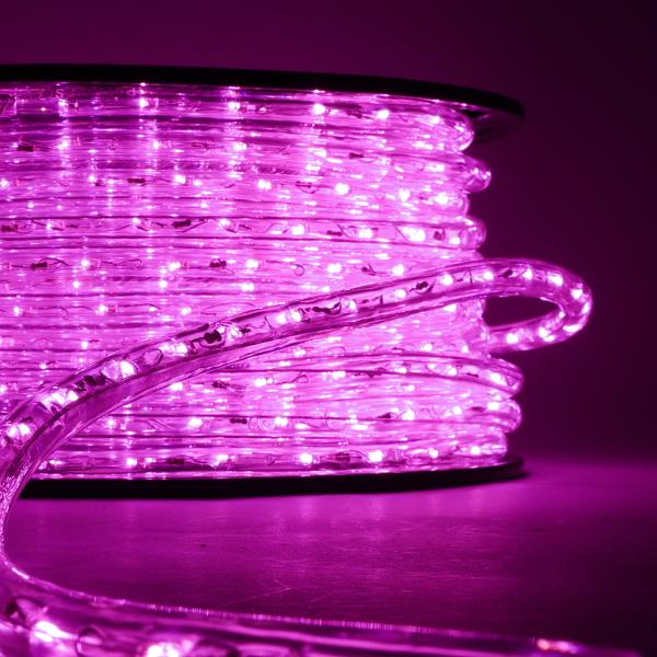Tubo luminoso di Natale a led Professionale da 50 metri rosa tagliabile con cavo e spina luce costante IP67