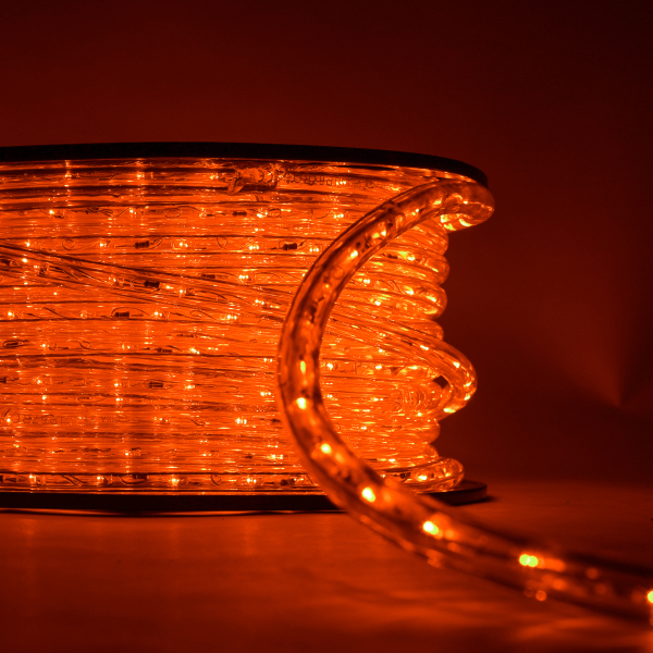 Tubo luminoso di Natale a led Professionale da 50 metri arancione tagliabile con cavo e spina luce costante IP67