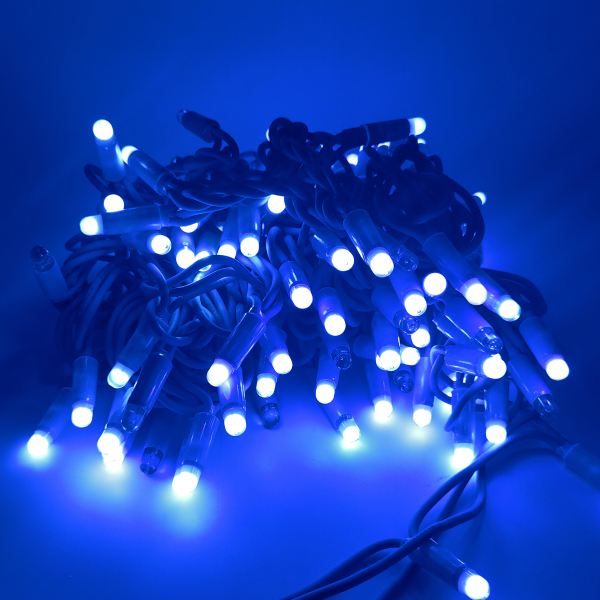 Luccika stringa catena 10 metri serie 120 luci di Natale a Maxi Led Bullet Blu con Flash Bianco Ghiaccio e cavo blu per uso esterno ed interno professionale
