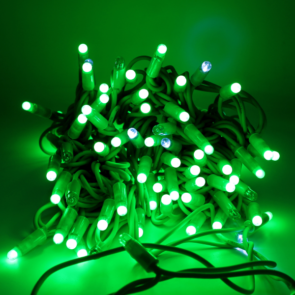 Luccika stringa catena 10 metri serie 120 luci di Natale a Maxi Led Bullet Verde con Flash Bianco Ghiaccio e cavo verde per uso esterno ed interno professionale