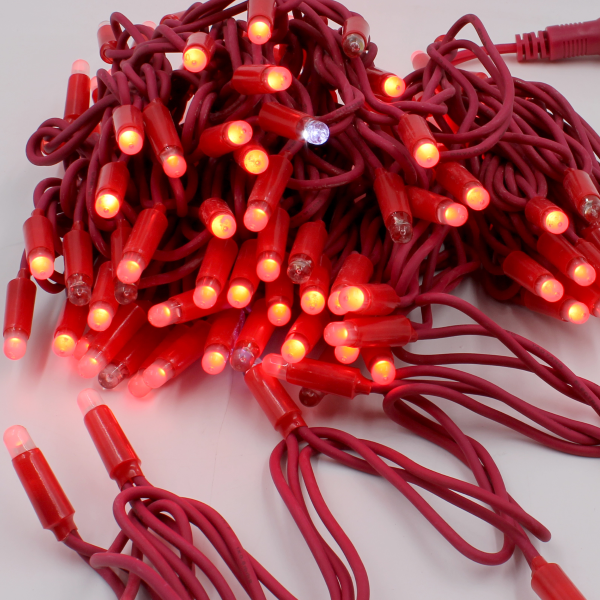 Luccika stringa catena 10 metri serie 120 luci di Natale a Maxi Led Bullet Rosso con Flash Bianco Ghiaccio e cavo rosso per uso esterno ed interno professionale